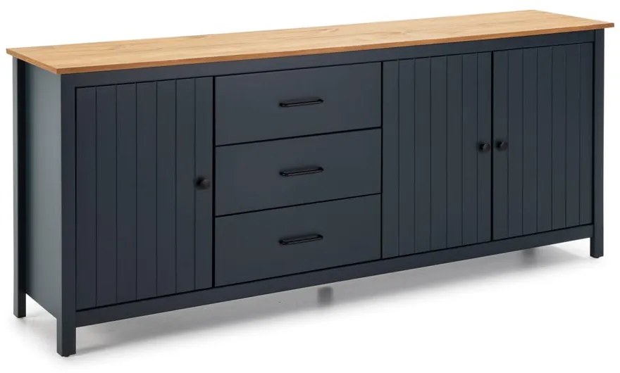 Ciemnoniebieska niska komoda z litego drewna sosnowego 190x80 cm Miranda – Marckeric