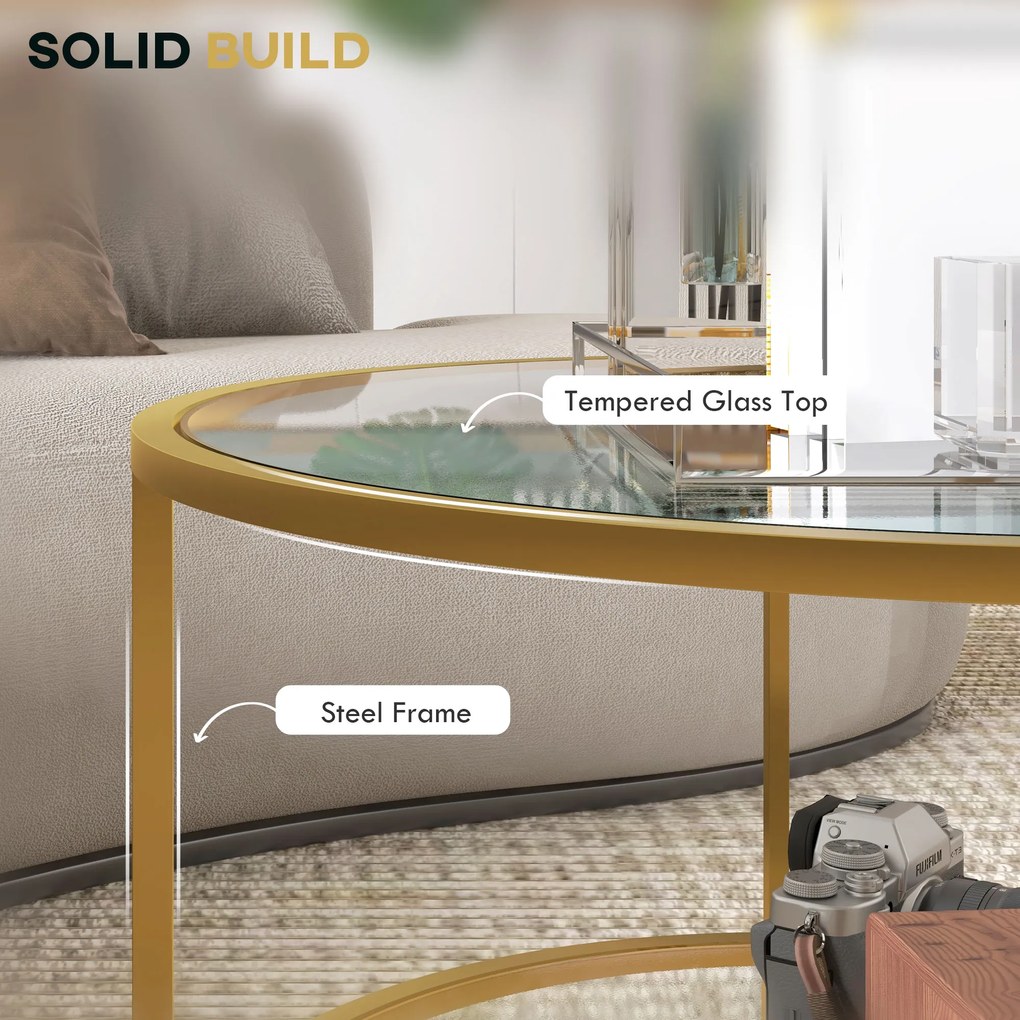 HOMCOM Stolik pomocniczy, nowoczesne wzornictwo, 2 poziomy, Ø60x43H cm, odcień złota