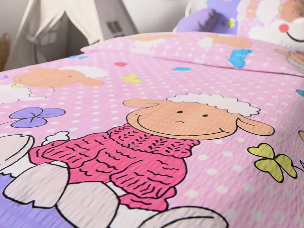 PrzytulneMieszkanie.pl PrzytulneMieszkanie.pl Pościel z kory do łóżeczka OWCZKI różowe Rozmiar pościeli: 45 x 65 cm | 90 x 135 cm