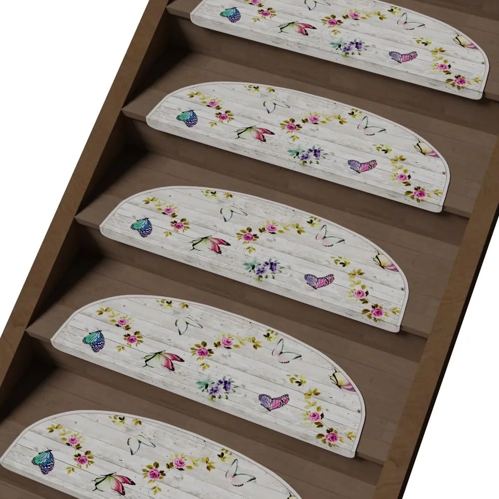 Kremowe dywaniki na schody zestaw 16 szt. 20x65 cm Butterfly Life – Vitaus