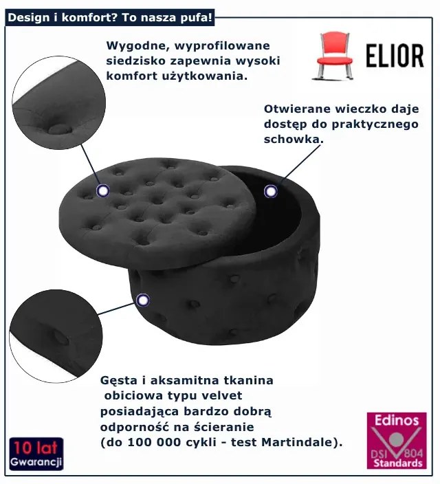 Czarna pikowana pufa ze schowkiem B7-H61