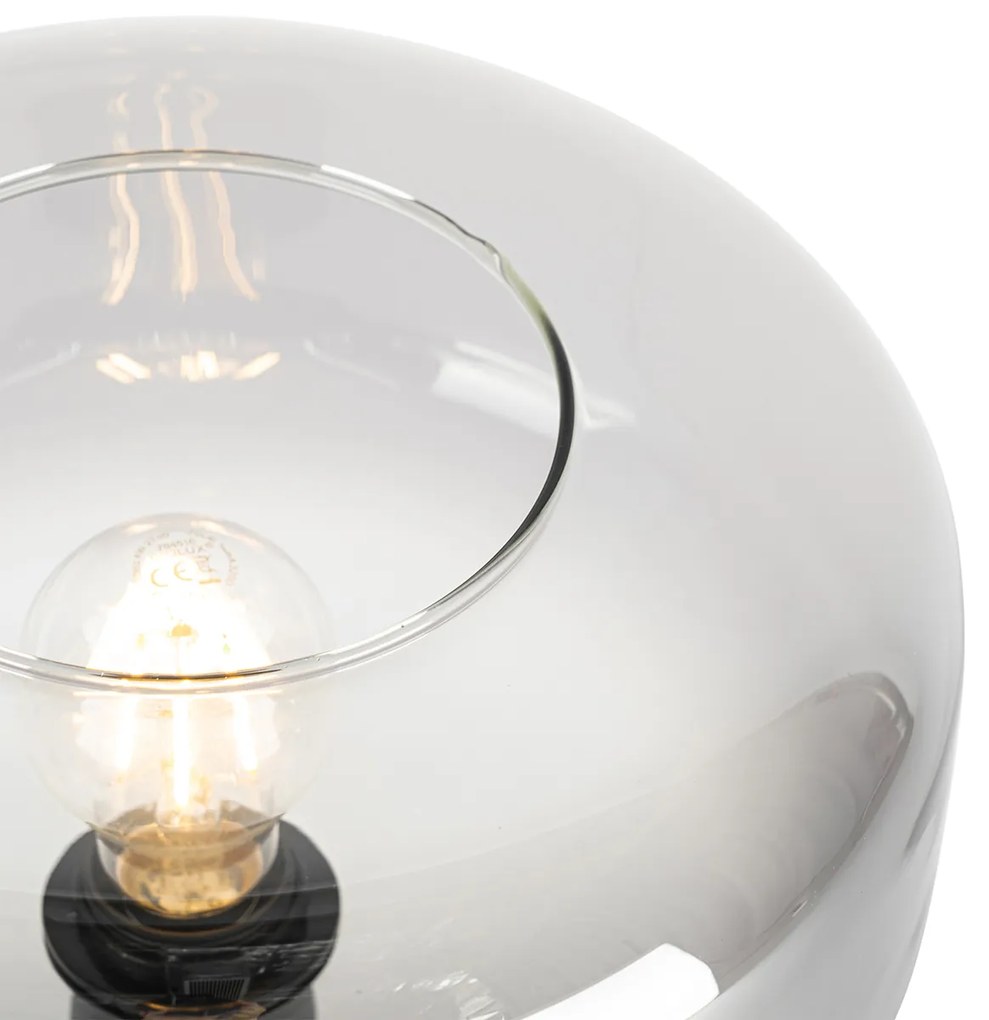 Lampa stołowa art deco czarna z przydymionym szkłem - Bizle ArtDeco Oswietlenie wewnetrzne