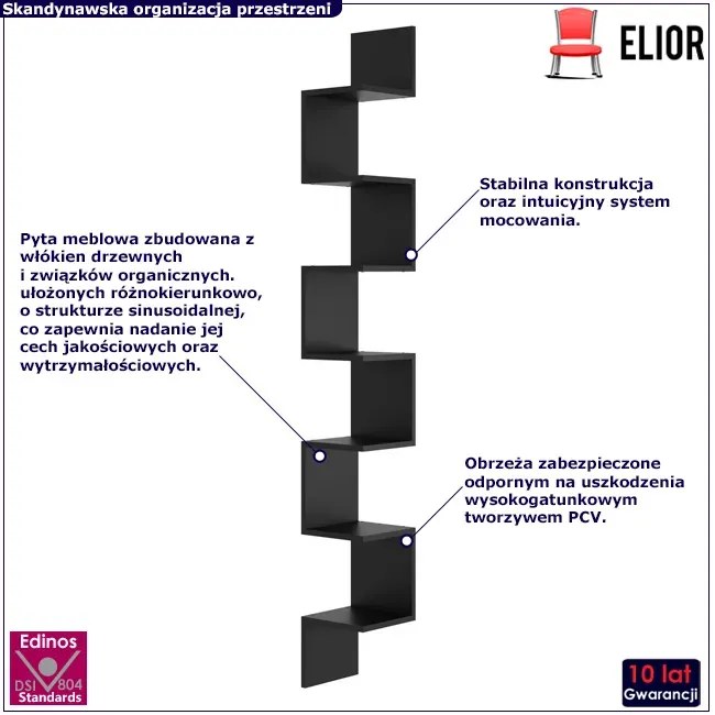 Czarna Narożna Półka Ścienna Ahmo 3X