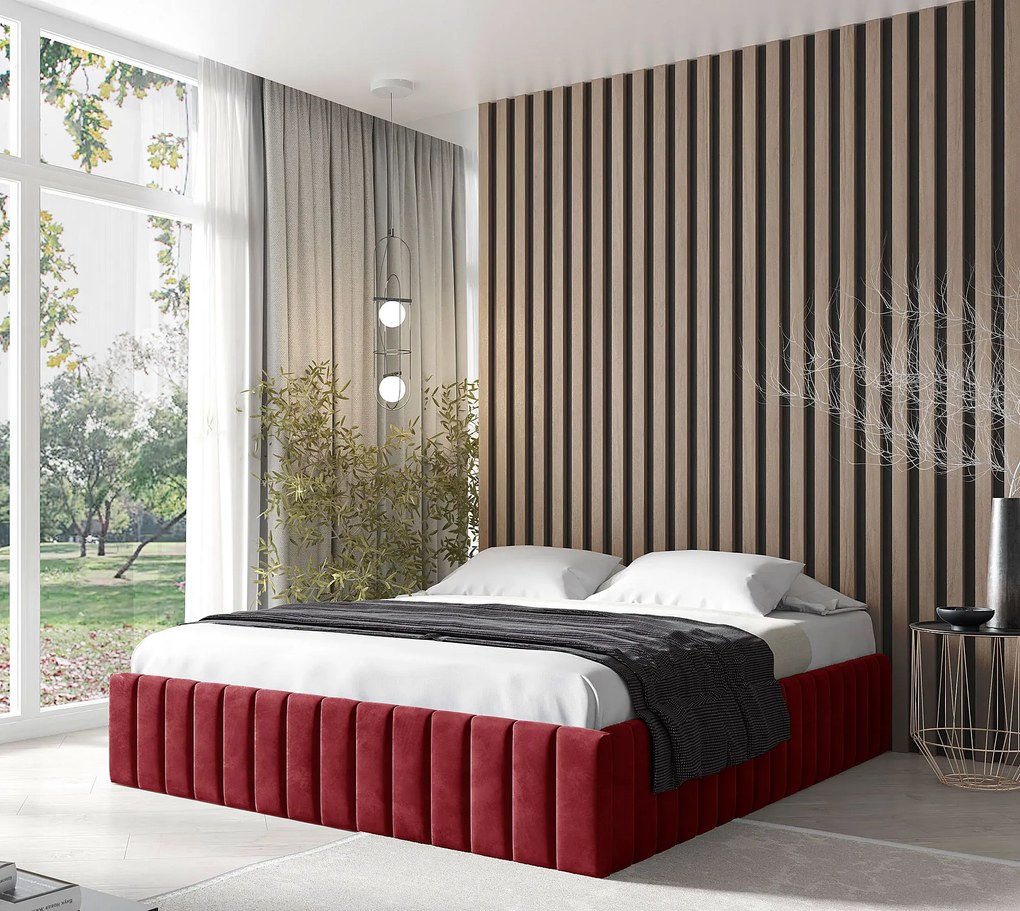 Czerwone welurowe łóżko z pojemnikiem 5 rozmiarów Z8-H41