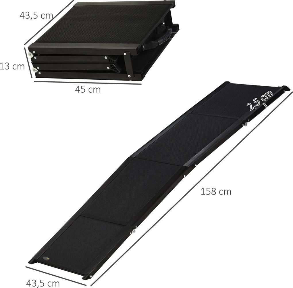 PawHut Składana rampa dla psów do samochodu Lekka i wytrzymała aluminiowa rampka 158x435cm | Aosom PL