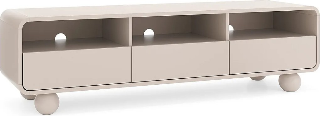 Szafka RTV w kolorze kaszmirowym, trzy szuflady – Nowoczesny design, nogi w kształcie kuli, 180 x 44 x 39 cm