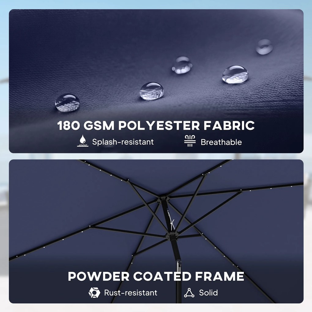 Outsunny Parasol LED Solarny ok. 300 x 200 cm z regulacją kąta, korbką, pokrowcem, ochroną UV, obrotowy, granatowy | Aosom PL