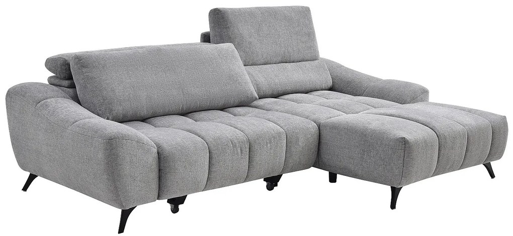 Kanapa narożna prawostronna z wysuwanym siedziskiem w szarym materiale ELOSIA