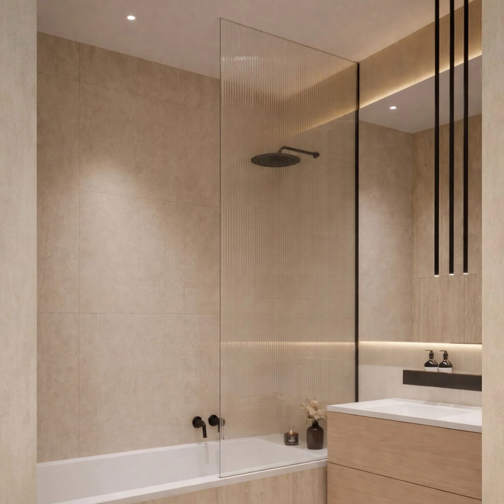 Parawan nawannowy prostokątny ARTE WELLE Classic XXL Clear szkło transparentne ryflowane | Różne rozmiary : Kolor profili kabiny - złoty szczotkowany, Rozmiar - 90 x 210 cm