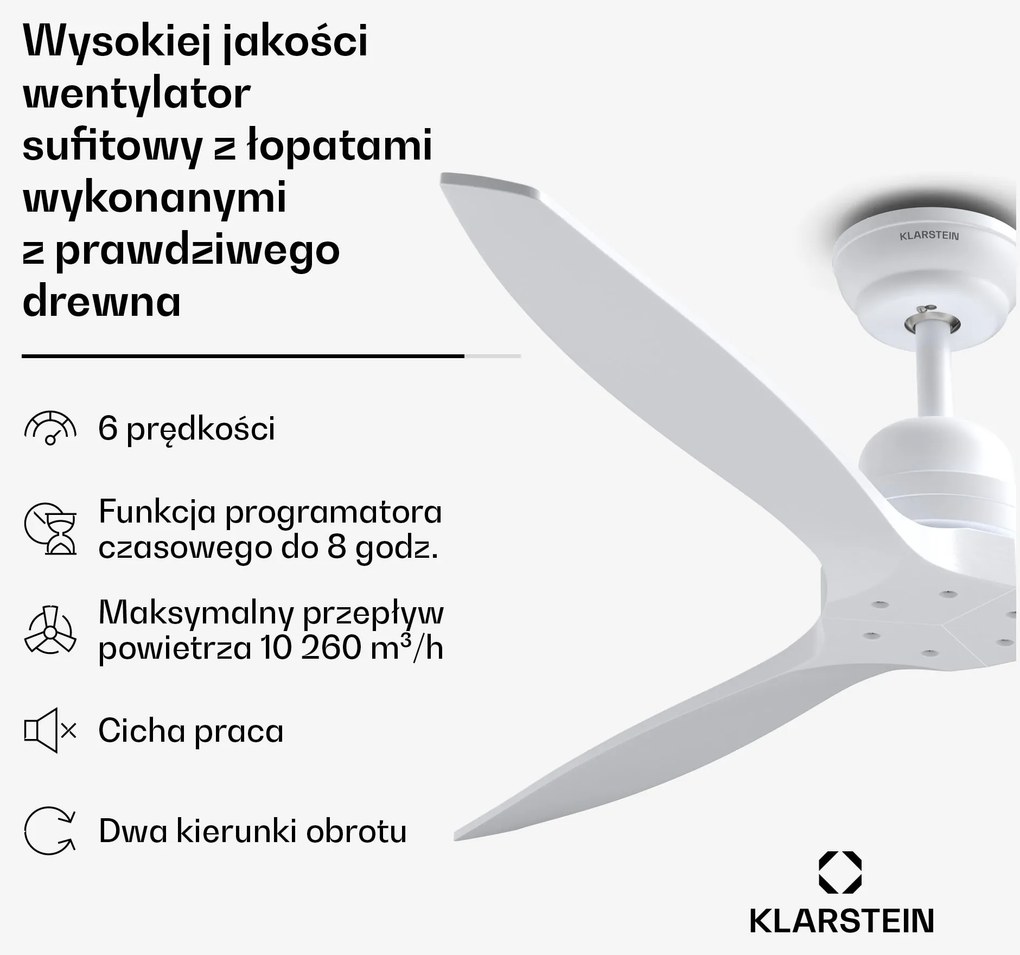 Klarstein Santa Elena Smart 132 cm 40 W wentylator sufitowy biały
