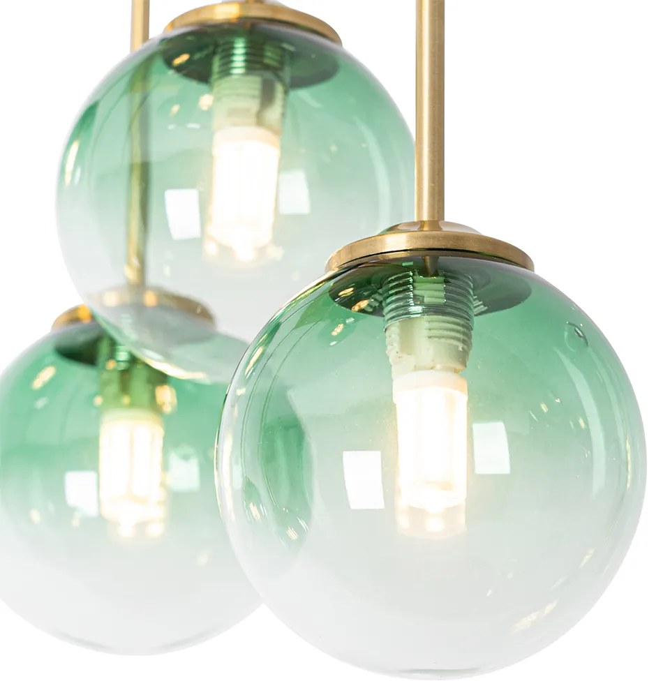 Lampa sufitowa w stylu art deco złota ze szklanymi kloszami w kolorze zielonym 9-świateł - Athens ArtDeco Oswietlenie wewnetrzne