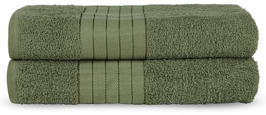 Ciemnozielone bawełniane ręczniki kąpielowe zestaw 2 szt. frotte 70x140 cm – Good Morning