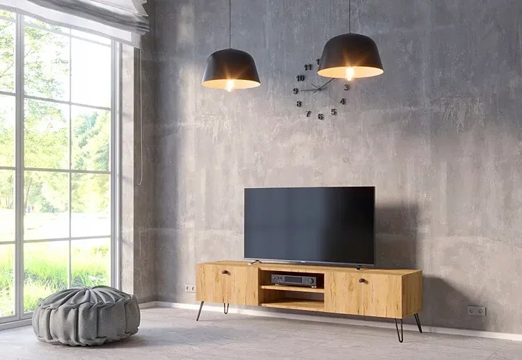 Szafka RTV na czarnych metalowych nóżkach dąb craft - Zorina 9X