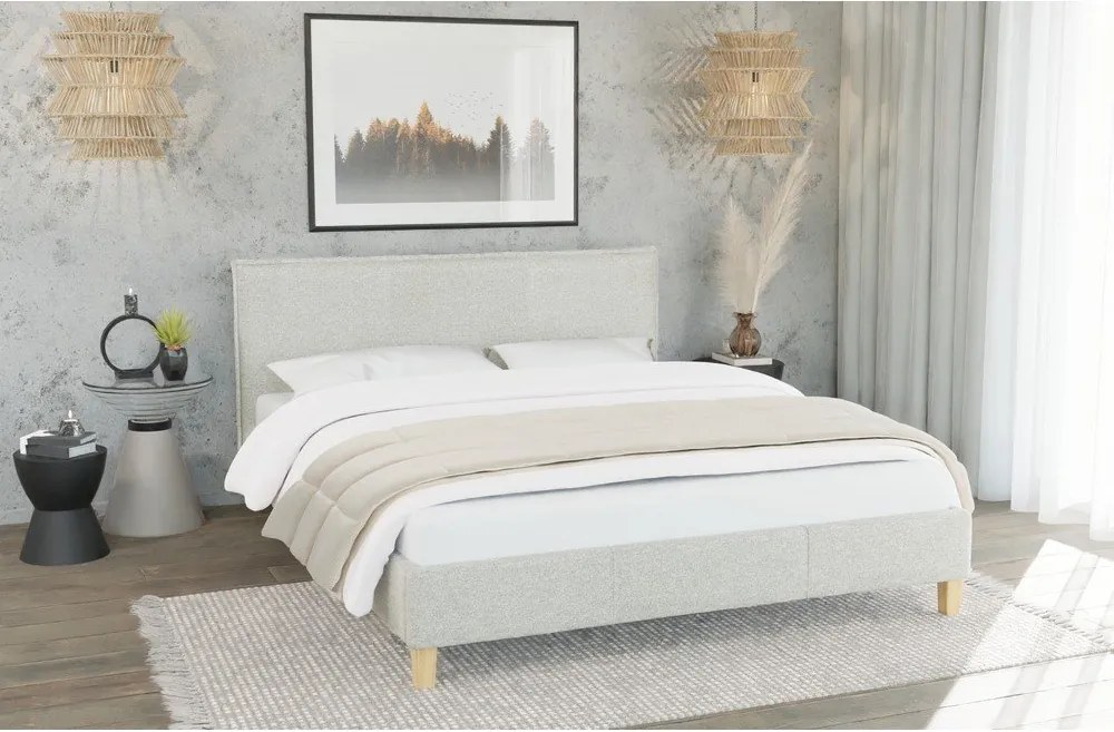 Beżowe tapicerowane łóżko dwuosobowe ze stelażem 140x200 cm Tina – Ropez