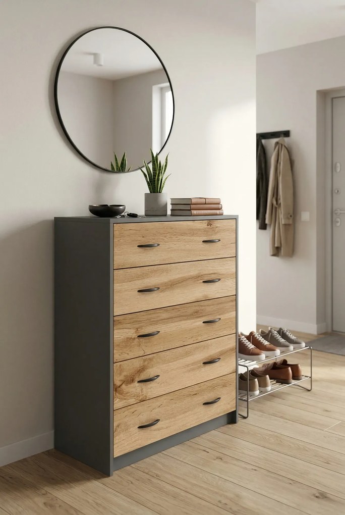 Pięciopoziomowa Szafka Na Buty Antracyt + Dąb Wotan G2-M79