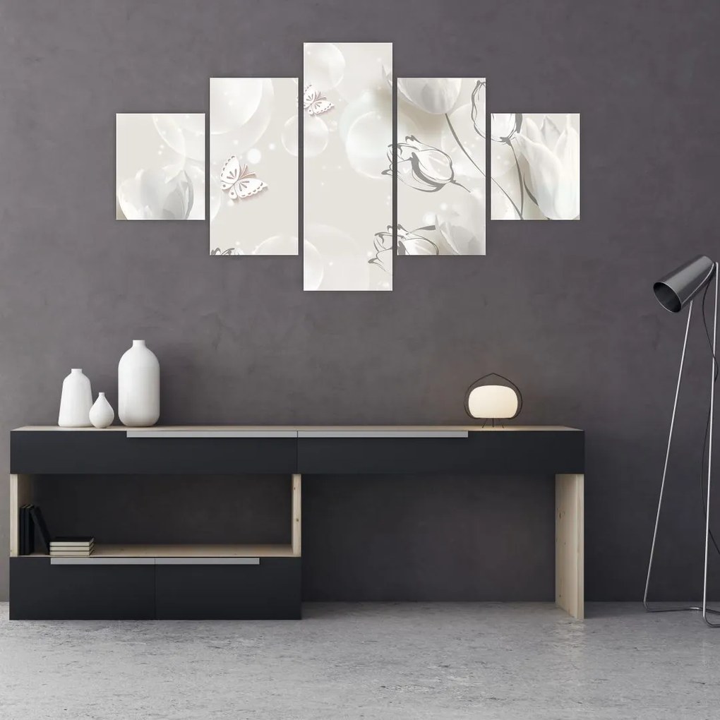 Obraz - Tulipany między bąbelkami (125x70 cm)