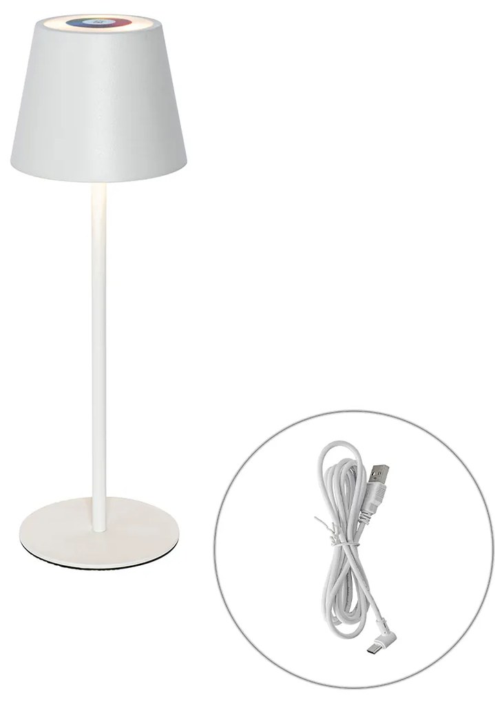 Lampa stołowa biała w komplecie z diodą LED, ściemniaczem, RGB i akumulatorem IP54 - Murdock
