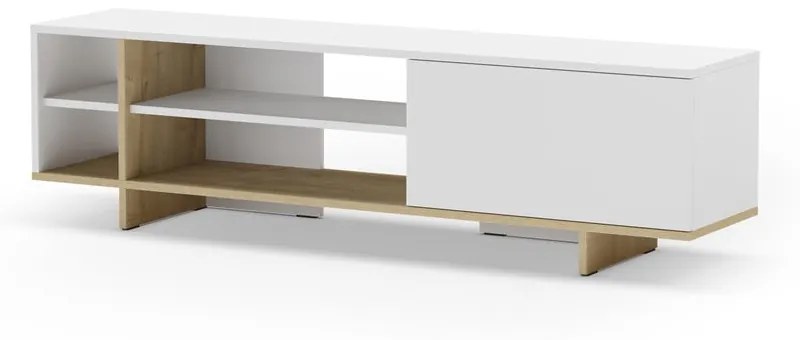 Biała szafka pod TV w dekorze dębu 160x44 cm Cequoia – Marckeric