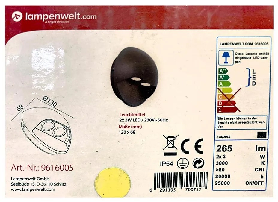 Lampenwelt - LED Kinkiet zewnętrzny 2xLED/3W/230V IP54