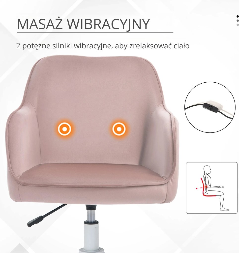 Vinsetto Fotel biurowy obrotowy z masażem funkcja wibracji aksamit różowy nowoczesny design | Aosom PL