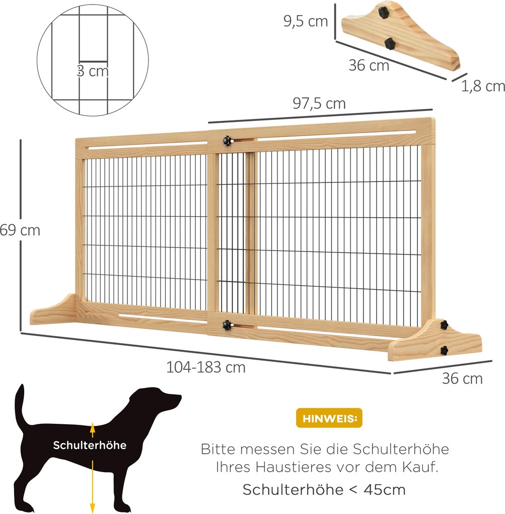 PawHut Barierka Regulowana dla Psów z Drewna Naturalnego 183x36x69cm | Aosom PL