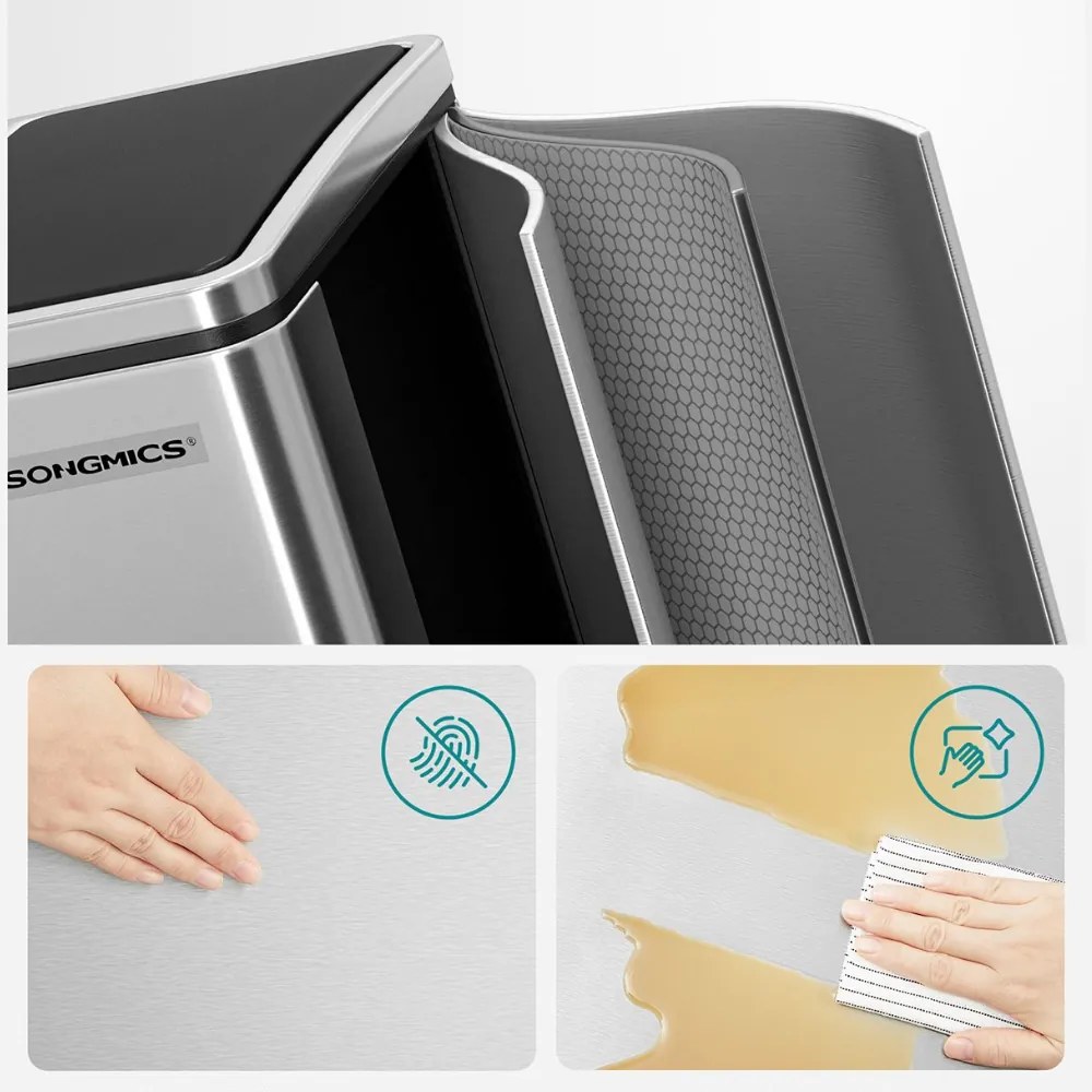 Kosz do segregacji odpadów SORT 30l (2×15l), srebrny/czarny SongmicsHome