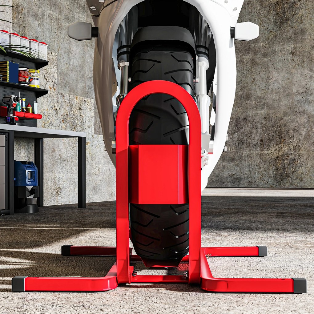 HOMCOM Podpórka do motocykli 17-21", 430-530 mm przednie koło, regulowana, metalowa, czerwona