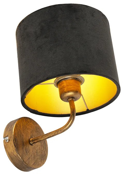 Vintage Kinkiet / Lampa scienna Złoty Z Czarnym Aksamitnym Kloszem - Matt Retro Oswietlenie wewnetrzne