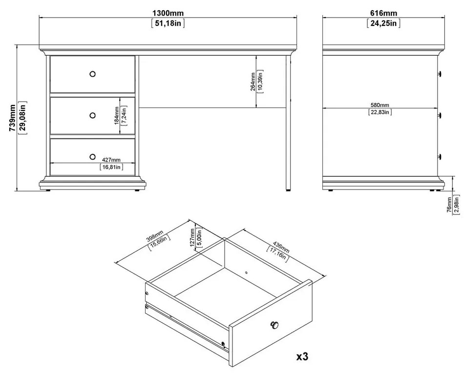 Biurko 130x74 cm Paris – Tvilum