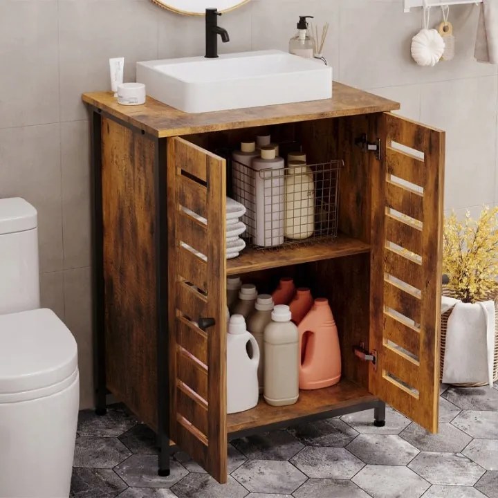 Szafka Pod Umywalkę Loft Rustykalna – Brązowa Stojąca 62 cm