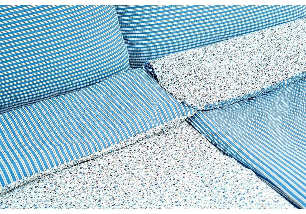 Stanex Pościel z kory Kwiatek-pasek niebieski, 140 x 220 cm, 70 x 90 cm