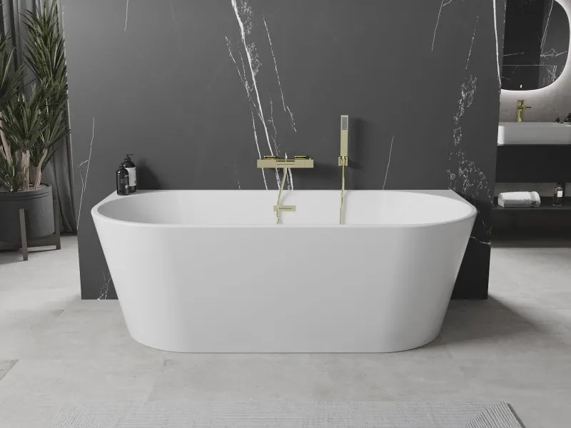 Mexen Oval wanna wolnostojąca przyścienna 150 x 75 cm, biała, przelew złoty - 52671507500-50