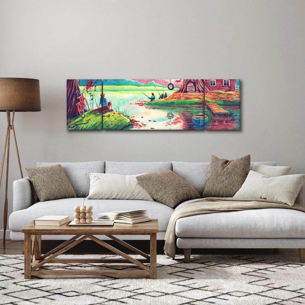 Obraz - Akwarela, Bay in a mountain village (170x50 cm)