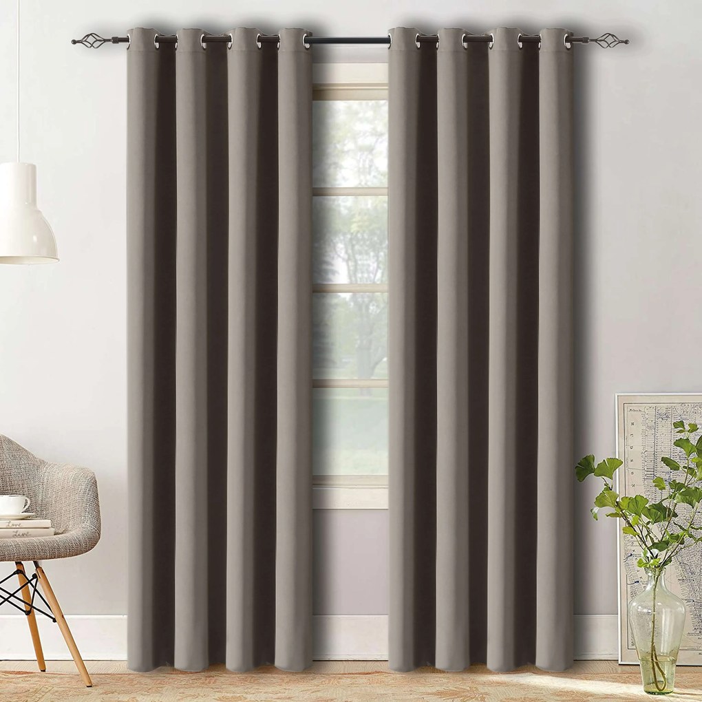 Szaro-brązowa zasłona OXFORD 140x250 cm Zawieszanie: Metalowe pierścienie