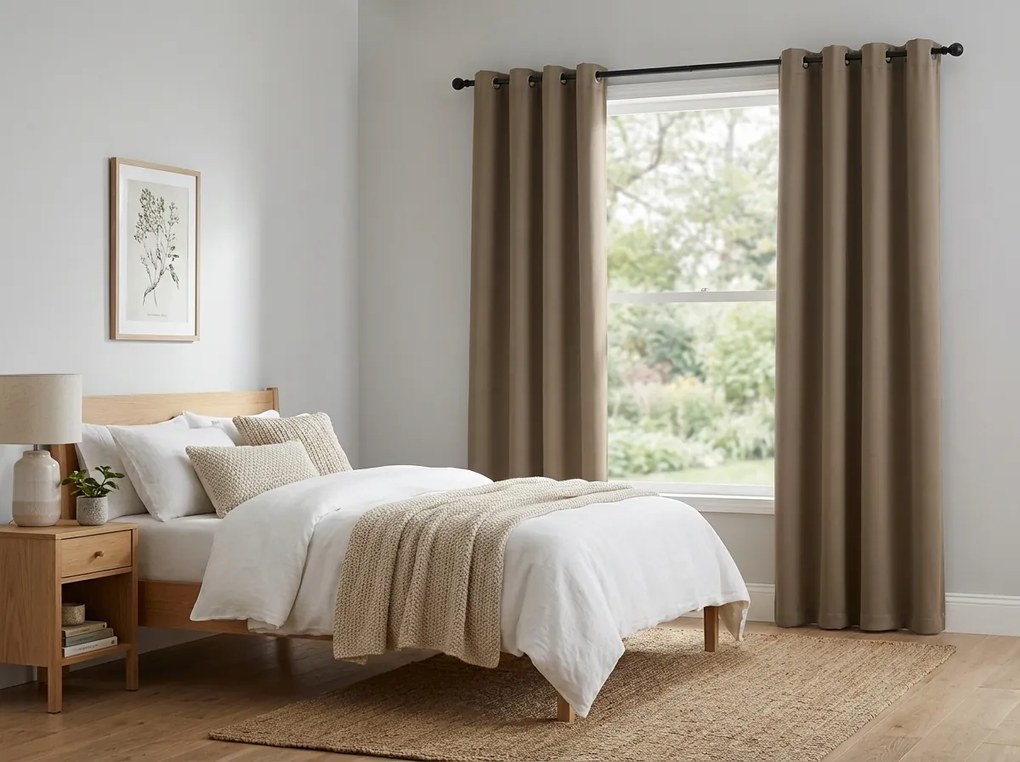 Beżowa zasłona OXFORD 140x250 cm Zawieszanie: Metalowe pierścienie