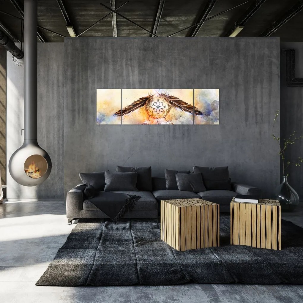 Obraz - Łapacz snów z piórami (170x50 cm)