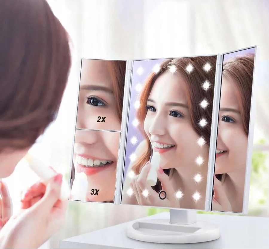Lusterko Do MAKIJAŻU Kosmetyczne Rozkładane Powiększane ŚWIATŁA LED | VOLAN