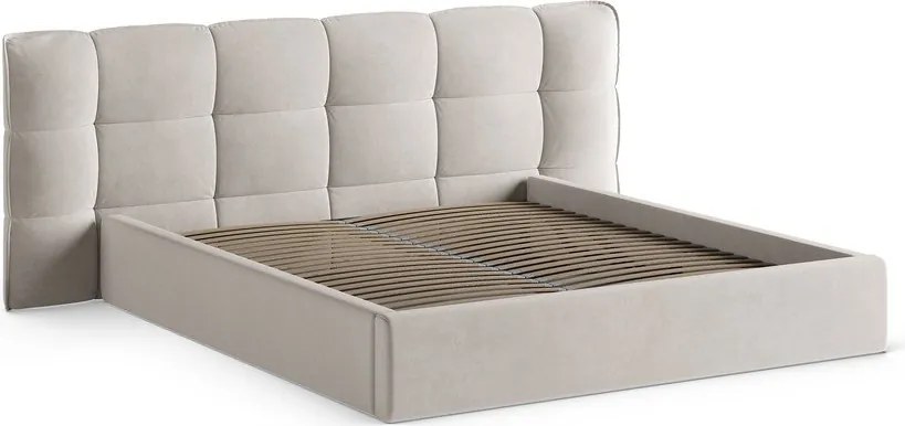 Beżowe tapicerowane łóżko dwuosobowe ze schowkiem i stelażem 180x200 cm Eric – Micadoni