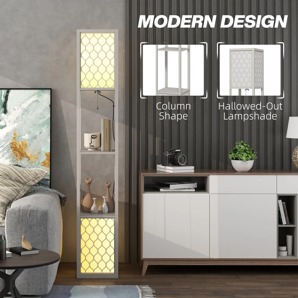 HOMCOM Lampa Stojąca w Nowoczesnym Designie, 2 Półki, Przycisk na Łańcuszku, 26 cm x 26 cm x 156 cm, Czarny + Biały