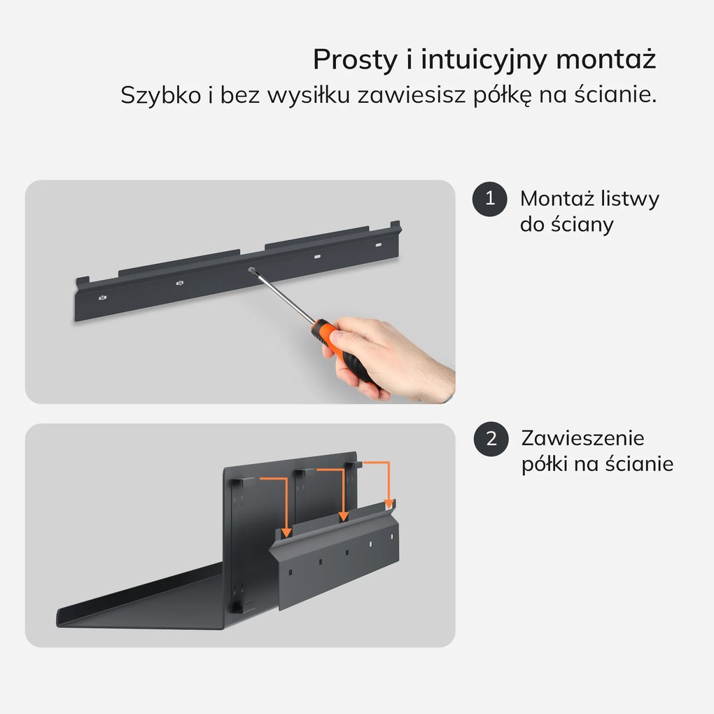 Półka wisząca metalowa antracytowa, 700 mm: JOANNE