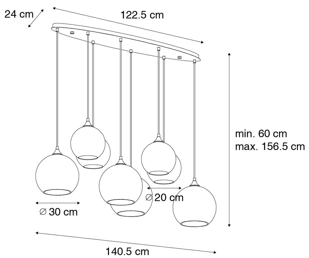 Lampa wisząca w stylu art deco ciemny brąz z bursztynowym szkłem owalnym 8-światłowa - Sandra