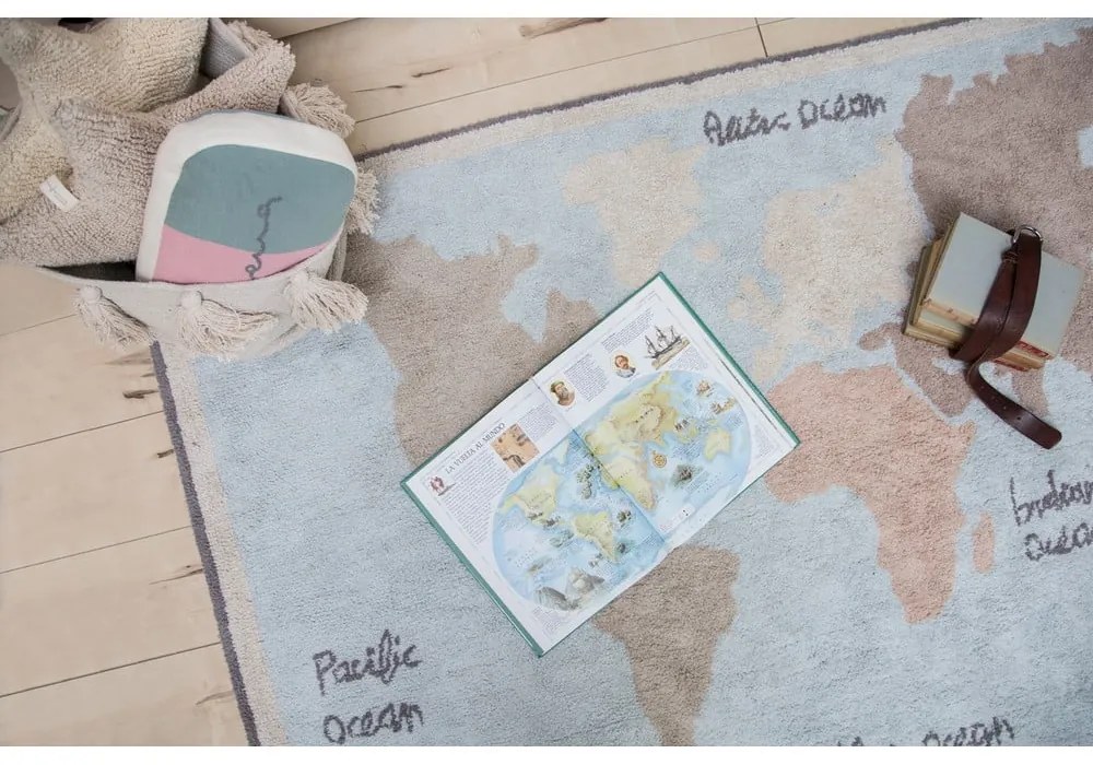 Bawełniany dywan dziecięcy tkany ręcznie odpowiedni do prania 140x200 cm Vintage Map – Lorena Canals