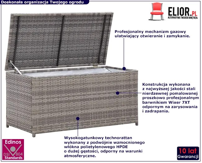 Szara rattanowa skrzynia do ogrodu T3-N25