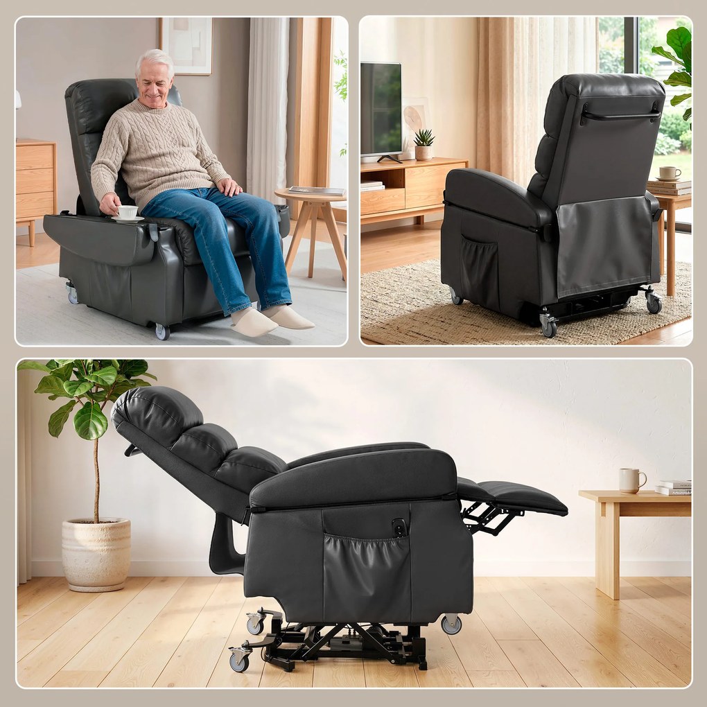 HOMCOM Fotel telewizyjny z funkcją wspomagania wstawania, elektryczny fotel relaksacyjny z pilotem, podnóżkiem, funkcją leżenia, ciemnoszary | Aosom PL