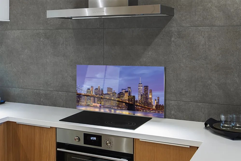 Panel Szklany Zachód Słońca nad Wodą i Mostem