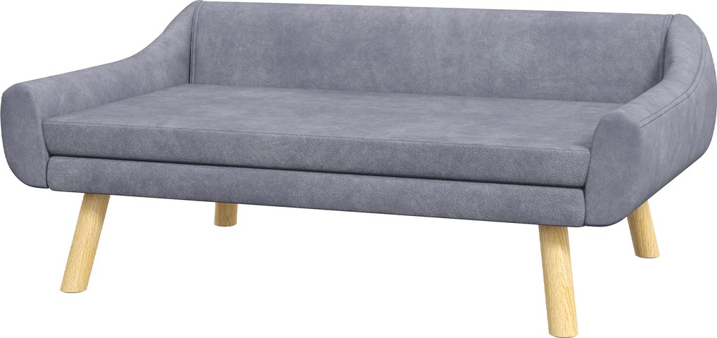 PawHut Sofa dla zwierząt Sofa dla psów, Skandynawski design, zdejmowana poduszka, efekt aksamitu, 102 cm x 58,5 cm x 42,5 cm, Szary + Naturalny