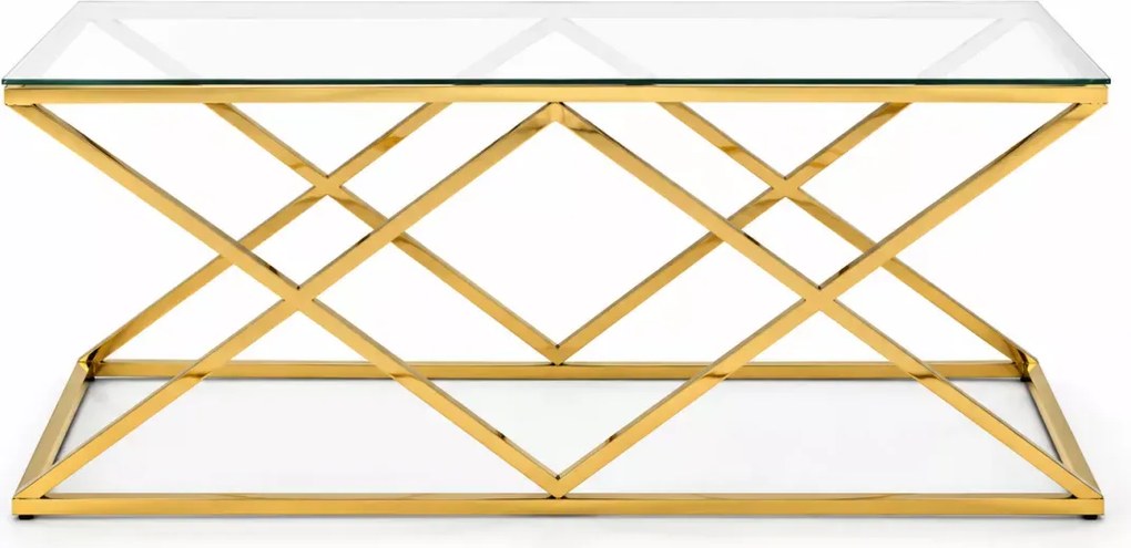 Metalowy złoty stolik kawowy 110x60 cm ława ze szklanym blatem