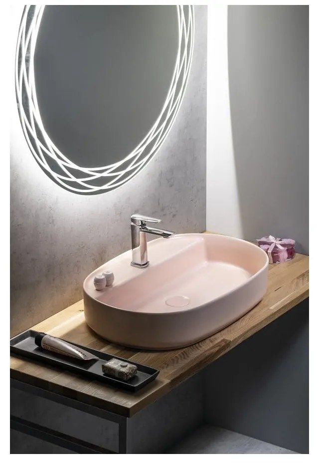 Różowa ceramiczna umywalka 60x40 cm Infinity Oval – Sapho