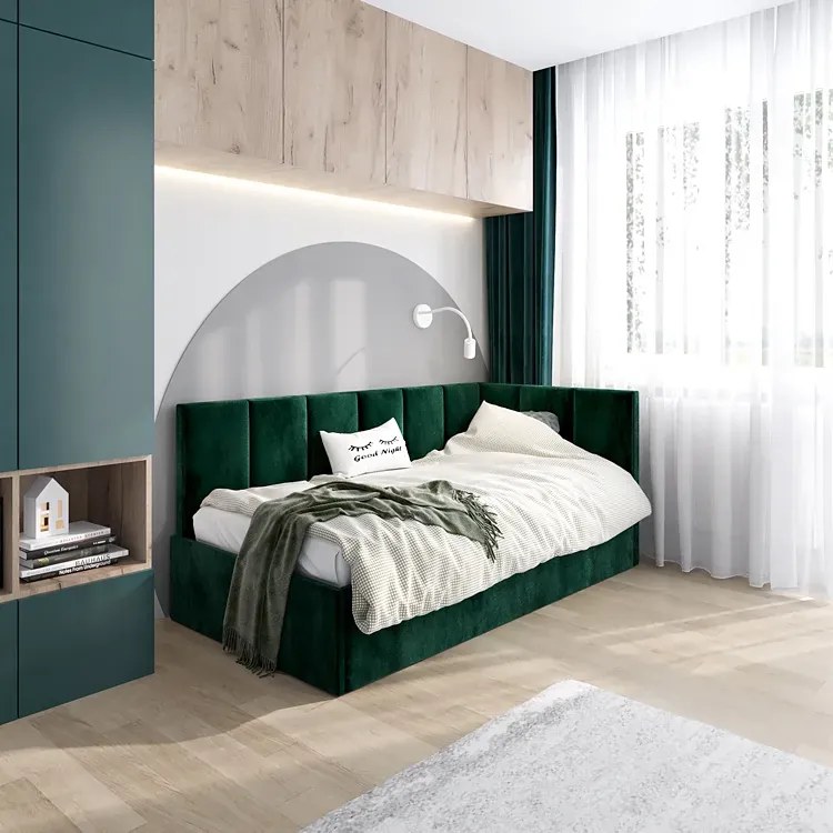 Zielony tapczan młodzieżowy z pojemnikiem 80x200 N9-T63