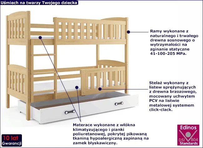 Sosnowe łóżko dziecięce piętrowe 80x190 - Celinda 2X